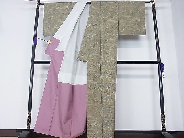 平和屋着物■上質なお召　切嵌吉祥文　逸品　hy6856
