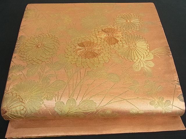 平和屋着物■太鼓柄袋帯 駒刺繍 枝菊 金彩 逸品 ic3794