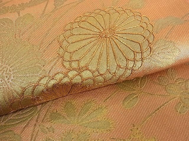平和屋着物■太鼓柄袋帯 駒刺繍 枝菊 金彩 逸品 ic3794