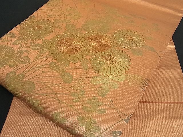 平和屋着物■太鼓柄袋帯 駒刺繍 枝菊 金彩 逸品 ic3794