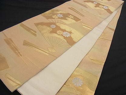 平和屋着物■六通柄袋帯 扇面雲取り花文 金銀糸 逸品 n-if1057