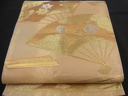 平和屋着物■六通柄袋帯 扇面雲取り花文 金銀糸 逸品 n-if1057