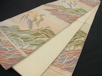 平和屋着物■六通柄袋帯 ふくれ織 遠山文 金糸 逸品 n-if1088