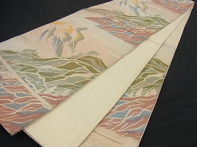 平和屋着物■六通柄袋帯 ふくれ織 遠山文 金糸 逸品 n-if1088