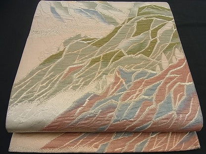 平和屋着物■六通柄袋帯 ふくれ織 遠山文 金糸 逸品 n-if1088