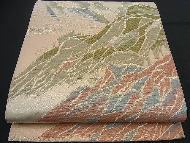 平和屋着物■六通柄袋帯 ふくれ織 遠山文 金糸 逸品 n-if1088