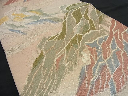平和屋着物■六通柄袋帯 ふくれ織 遠山文 金糸 逸品 n-if1088