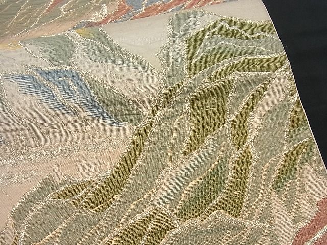 平和屋着物■六通柄袋帯 ふくれ織 遠山文 金糸 逸品 n-if1088