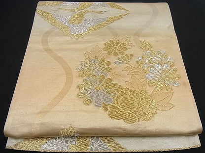 平和屋着物■六通柄袋帯 向かい鶴菱花丸文 金銀糸 逸品 n-if1099