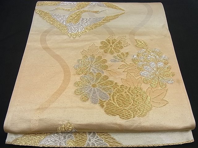 平和屋着物■六通柄袋帯 向かい鶴菱花丸文 金銀糸 逸品 n-if1099