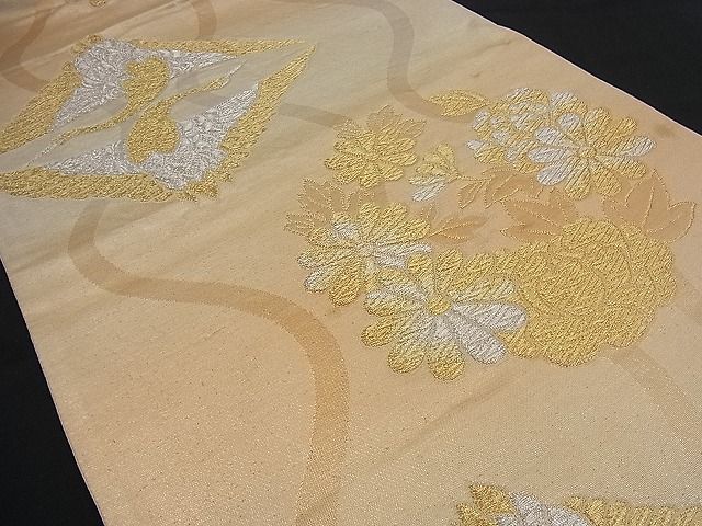 平和屋着物■六通柄袋帯 向かい鶴菱花丸文 金銀糸 逸品 n-if1099