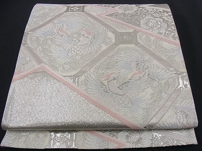 平和屋着物■六通柄袋帯 唐織 吉祥向かい鳥花唐草文 プラチナ箔 逸品 n-if1210