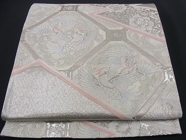 平和屋着物■六通柄袋帯 唐織 吉祥向かい鳥花唐草文 プラチナ箔 逸品 n-if1210