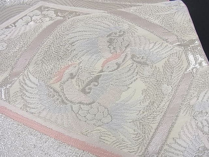 平和屋着物■六通柄袋帯 唐織 吉祥向かい鳥花唐草文 プラチナ箔 逸品 n-if1210
