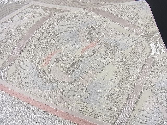 平和屋着物■六通柄袋帯 唐織 吉祥向かい鳥花唐草文 プラチナ箔 逸品 n-if1210