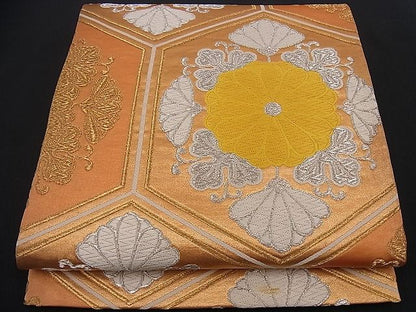 平和屋着物■六通柄袋帯 唐織 亀甲草花文 金銀糸 逸品 n-if1214
