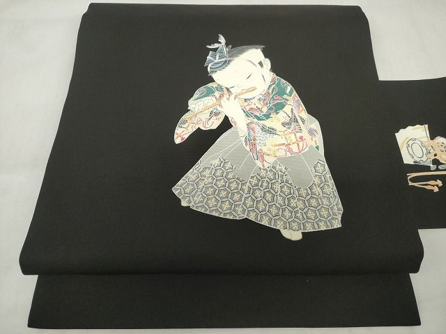 平和屋本店●極上　塩瀬　二代目・由水十久　本加賀友禅　九寸名古屋帯　人物　学士　黒地　正絹　逸品　KAAA10634kk4