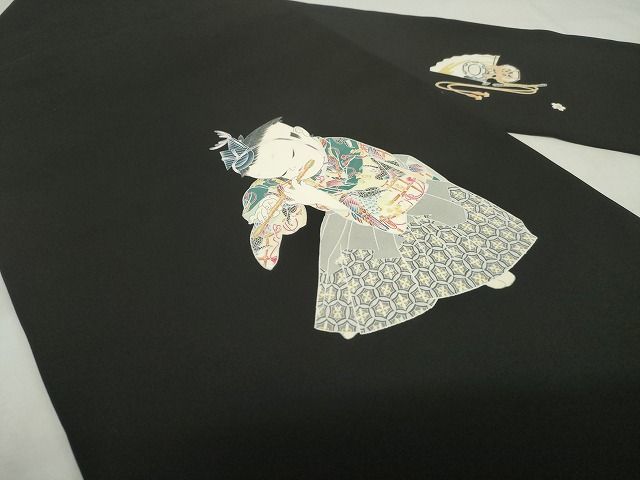平和屋本店●極上　塩瀬　二代目・由水十久　本加賀友禅　九寸名古屋帯　人物　学士　黒地　正絹　逸品　KAAA10634kk4