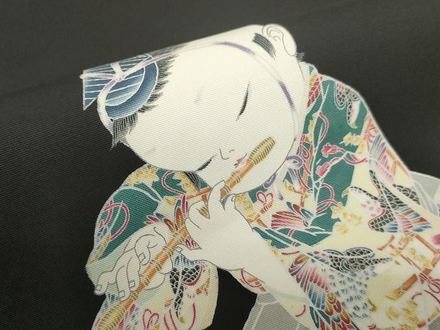 平和屋本店●極上　塩瀬　二代目・由水十久　本加賀友禅　九寸名古屋帯　人物　学士　黒地　正絹　逸品　KAAA10634kk4