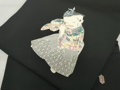 平和屋本店●極上　塩瀬　二代目・由水十久　本加賀友禅　九寸名古屋帯　人物　学士　黒地　正絹　逸品　KAAA10634kk4
