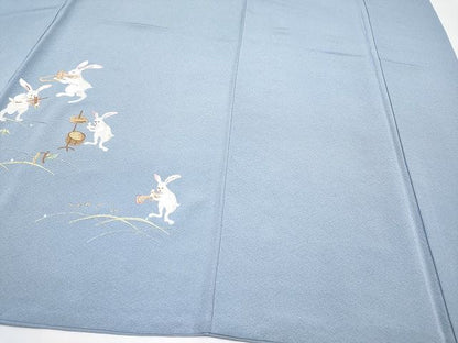 平和屋本店■極上　訪問着　総刺繍　兎　演奏　金糸　勿忘草色地　逸品　CYAA0782s4
