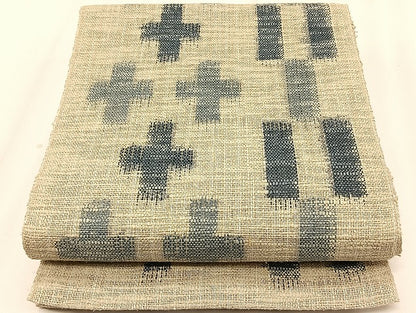平和屋着物＊夏物　八寸名古屋帯　藍　幾何学文様　正絹　逸品　CABK1249fb