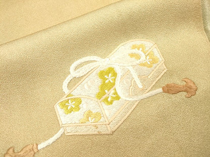 平和屋着物▼訪問着　総刺繍　貝桶文箱花文　暈し染　正絹　逸品　DABH7580fe