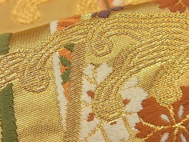 平和屋着物■六通太鼓柄袋帯 唐織 立波吉祥花文 金銀糸 逸品 n-ip0194