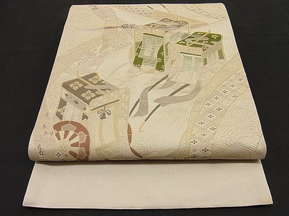 平和屋着物■六通柄袋帯 唐織 熨斗御所車吉祥文 金糸 n-ip0266