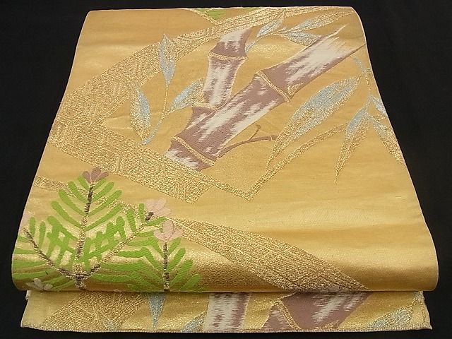 平和屋着物■六通柄袋帯 唐織 地紙竹松文 金糸 逸品 n-iz1562