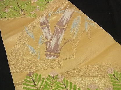 平和屋着物■六通柄袋帯 唐織 地紙竹松文 金糸 逸品 n-iz1562