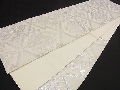 平和屋着物■六通柄袋帯　松皮菱吉祥花文　銀糸　逸品　n-iz1595