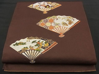 平和屋着物■太鼓柄袋帯 扇面吉祥花鳥文 金糸 逸品 n-iz1642