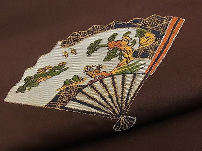 平和屋着物■太鼓柄袋帯 扇面吉祥花鳥文 金糸 逸品 n-iz1642