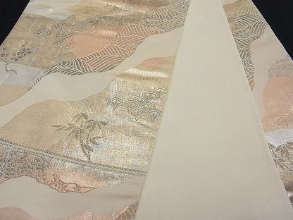 平和屋着物■六通柄袋帯 道長草花文 金銀糸 逸品 n-je1024