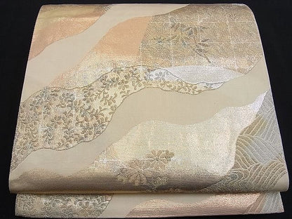 平和屋着物■六通柄袋帯 道長草花文 金銀糸 逸品 n-je1024