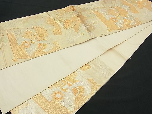 平和屋着物■六通柄袋帯 飛鶴扇面花文 金銀糸 逸品 n-je1515