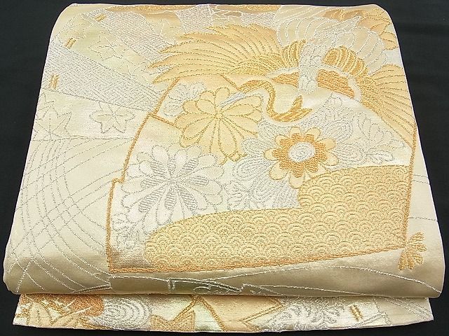 平和屋着物■六通柄袋帯 飛鶴扇面花文 金銀糸 逸品 n-je1515