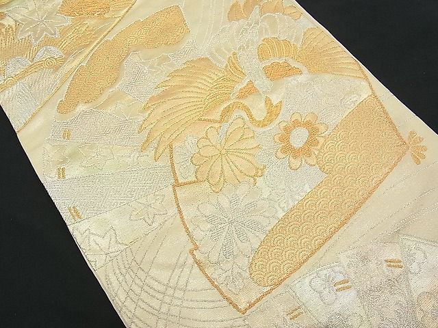 平和屋着物■六通柄袋帯 飛鶴扇面花文 金銀糸 逸品 n-je1515