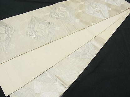 平和屋着物■六通柄袋帯 唐織 向かい鶴菱文 銀糸 逸品 n-je1520