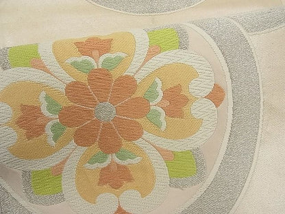 平和屋着物■六通柄袋帯 唐織 花菱丸文 銀糸 逸品 n-je1526