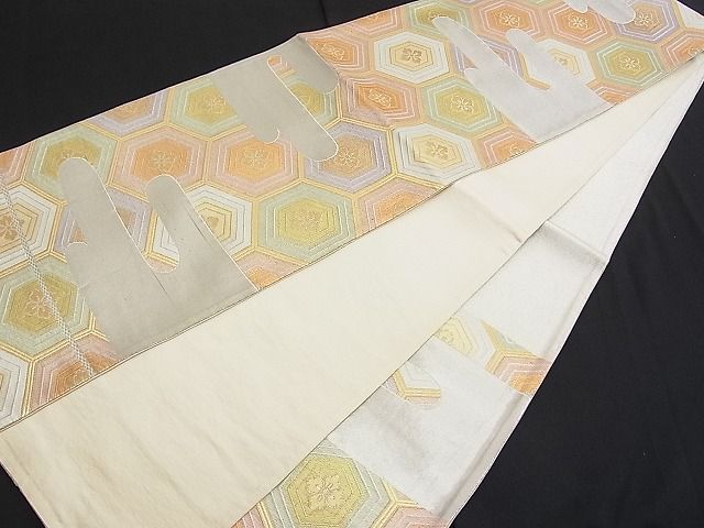 平和屋着物■六通柄袋帯 エ霞亀甲花文 金銀糸 逸品 n-je1580
