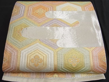 平和屋着物■六通柄袋帯 エ霞亀甲花文 金銀糸 逸品 n-je1580