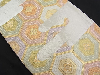 平和屋着物■六通柄袋帯 エ霞亀甲花文 金銀糸 逸品 n-je1580