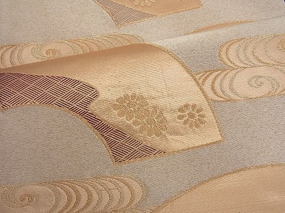 平和屋着物■六通柄袋帯 観世水地紙花文 金糸 逸品 n-je1583