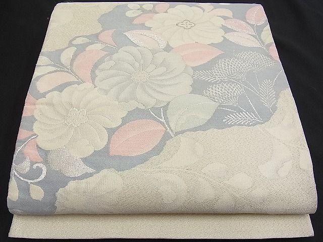 平和屋着物■太鼓柄袋帯 綴れ 草花文 銀糸 逸品 n-je1710