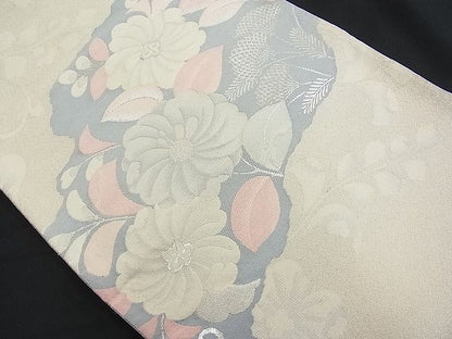 平和屋着物■太鼓柄袋帯 綴れ 草花文 銀糸 逸品 n-je1710