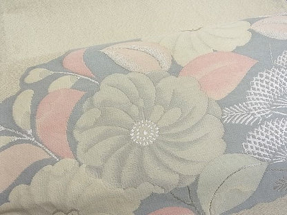 平和屋着物■太鼓柄袋帯 綴れ 草花文 銀糸 逸品 n-je1710