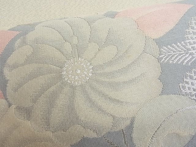 平和屋着物■太鼓柄袋帯 綴れ 草花文 銀糸 逸品 n-je1710