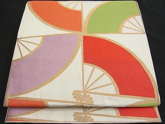 平和屋着物■全通柄袋帯 扇面尽くし 金糸 逸品 n-je1718